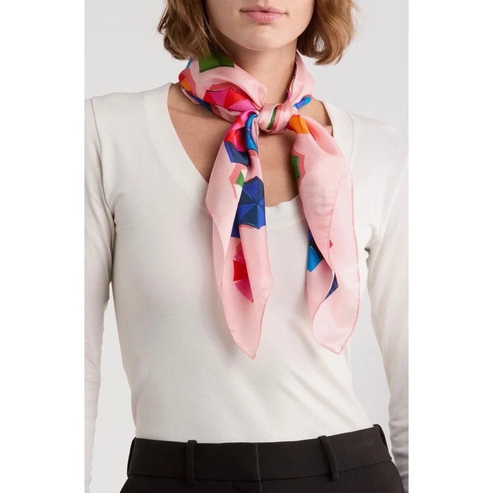 Kate Spade New York Pink Silk Beach Umbrella Print Bandana Scarf Neckerchief NWT